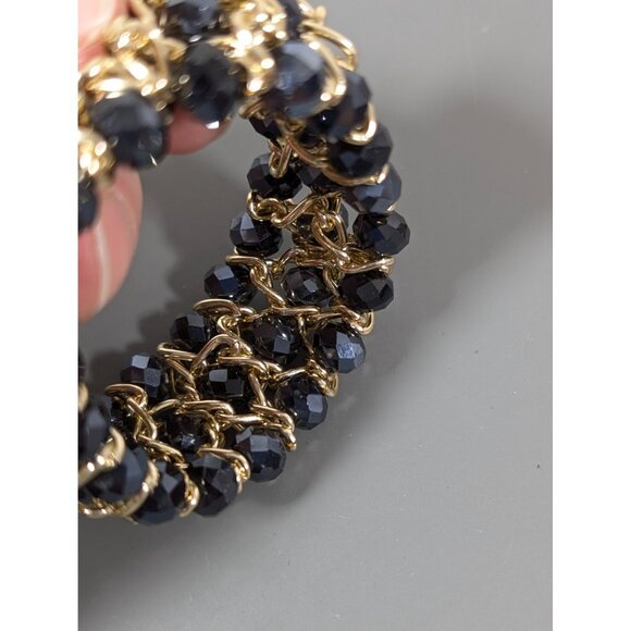 Faceted Gray Glass Bead Woven Gold Tone Chain Bracelet 6 in - Picture 6 of 8